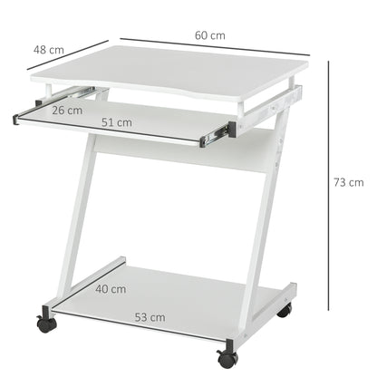 Movable Compact Small Computer PC Desk with 4 Moving Wheels Sliding Keyboard Tray Home Office Gaming Study Workstation White