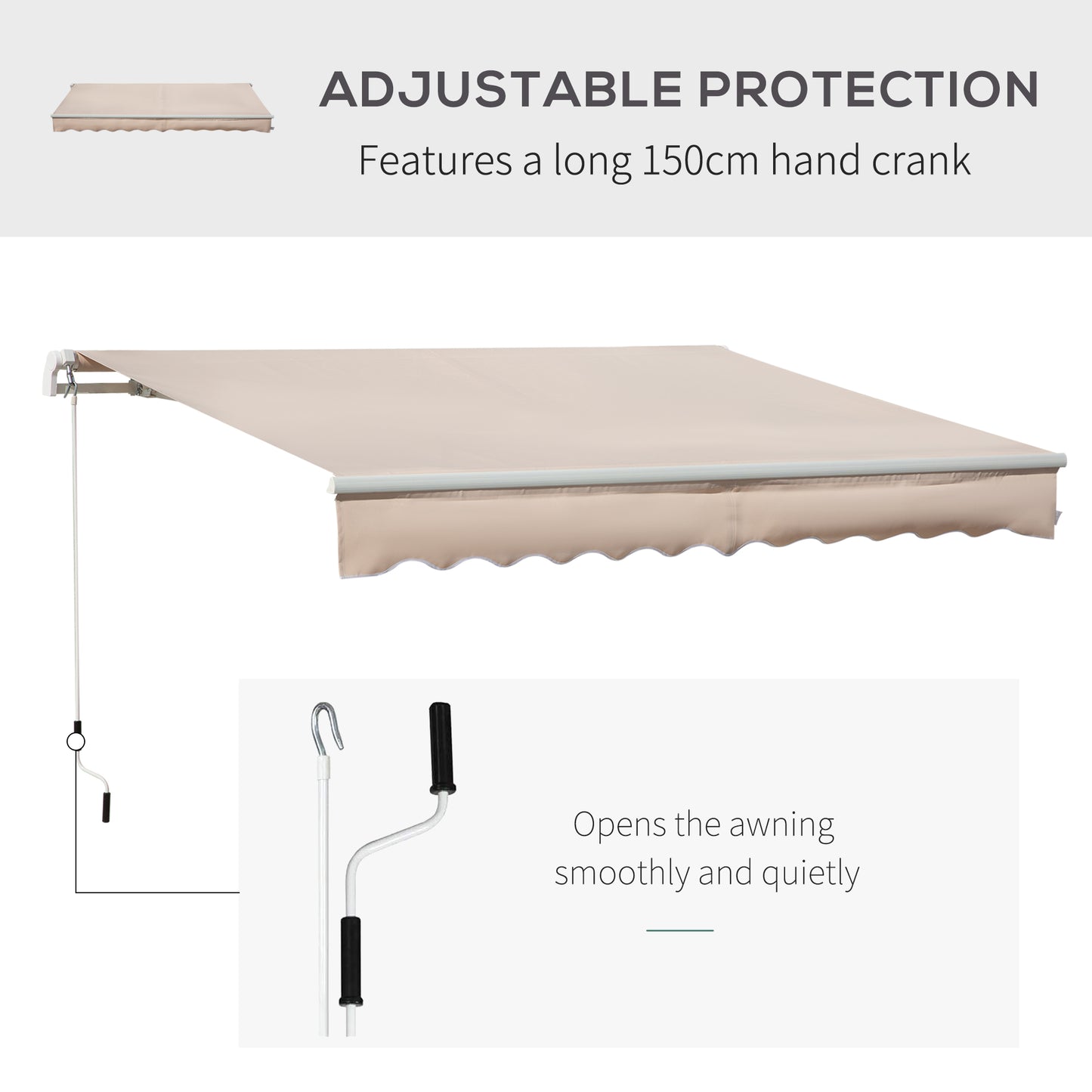 4x2.5m Manual Awning Window Door Sun Weather Shade w/ Handle Beige