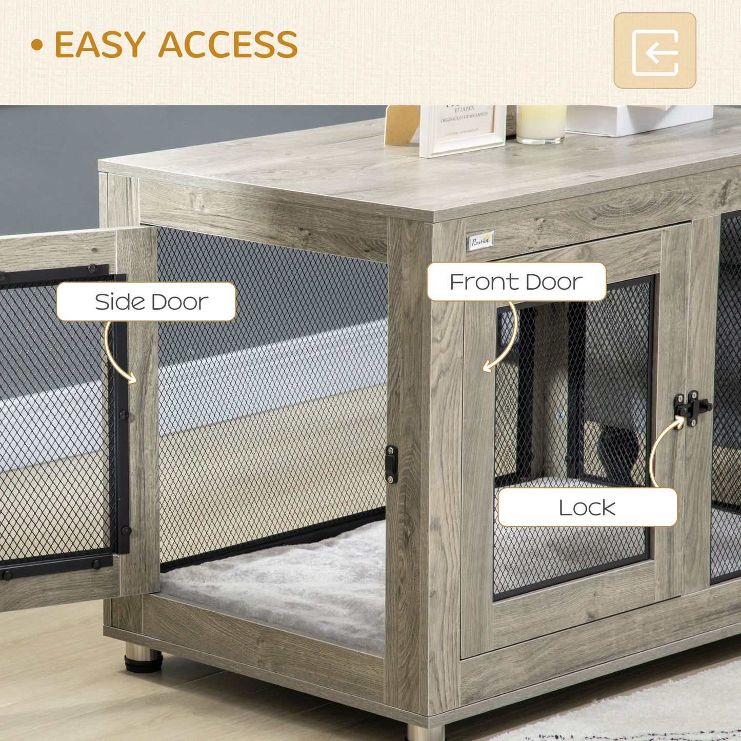 Dog Crate Furniture End Table w/ Soft Washable Cushion, Two Doors, Indoor Pet Kennel for Small Medium Large Dogs w/ Wire Mesh