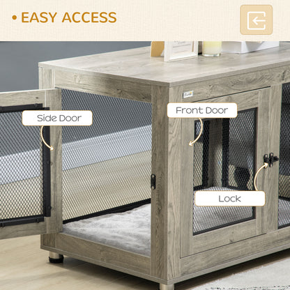Dog Crate Furniture End Table w/ Soft Washable Cushion, Two Doors, Indoor Pet Kennel for Small Medium Large Dogs w/ Wire Mesh