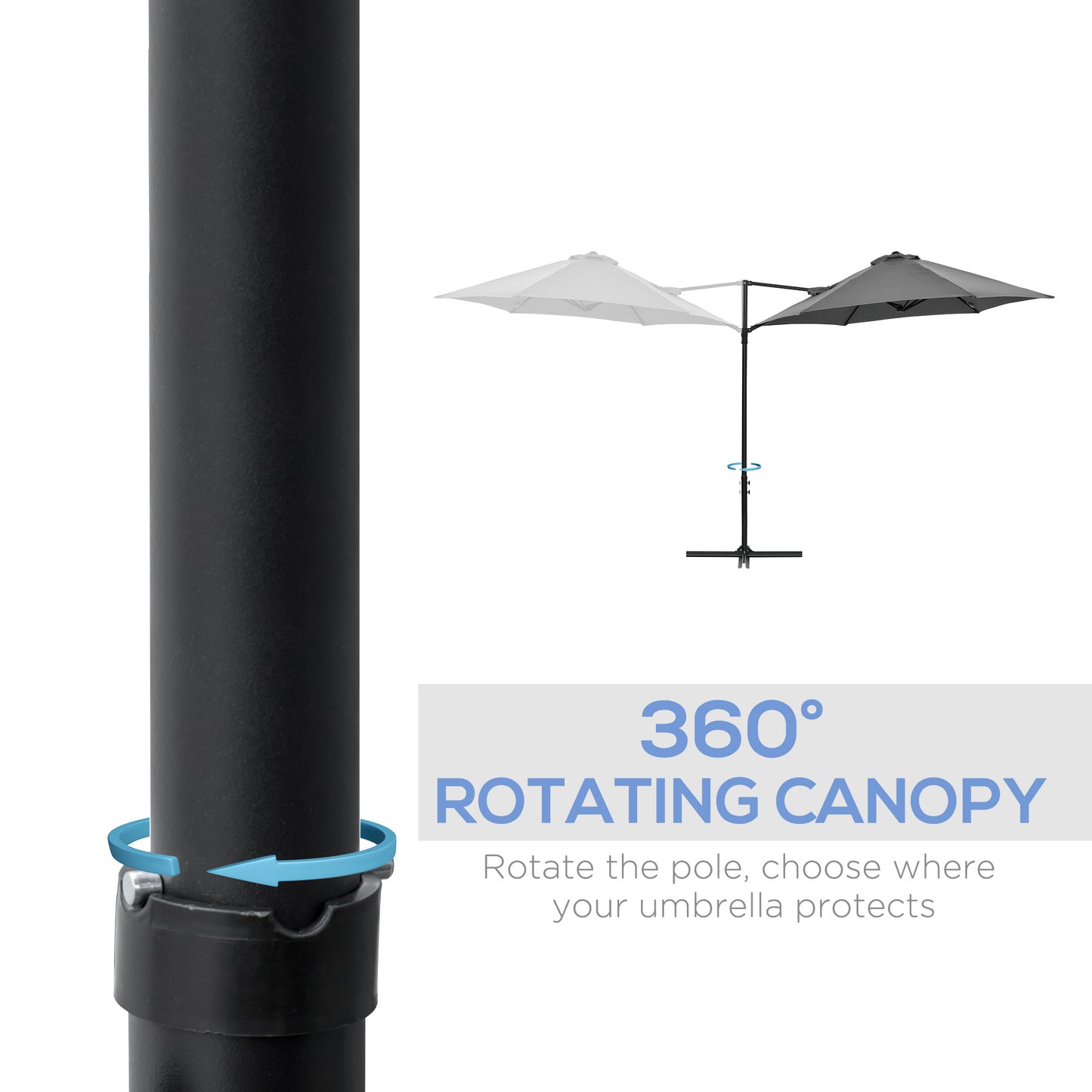 Outsunny 2.5M Garden Cantilever Parasol with 360√Ç¬¨√Ç¬®√¢¬Ä¬ö√É¬†√É¬ª Rotation, Offset Roma Patio Umbrella Hanging Sun Shade Canopy Shelter with Cross Base, Grey