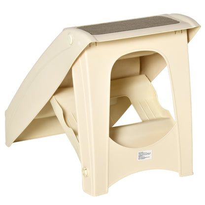 Foldable Pet Stairs Portable Dog Steps for Sofa, Bed, Four-Step Design for Cats, Small Miniature Dogs w/ Non-Slip Mats - Beige, 62 x 38 x 49.5cm