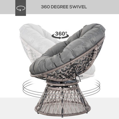 Outsunny 360√Ç¬¨√Ç¬®√¢¬Ä¬ö√É¬†√É¬ª Swivel Rattan Papasan Moon Bowl Chair Round Lounge Garden Wicker Basket Seat with Padded Cushion Oversized for Outdoor Indoor, Grey