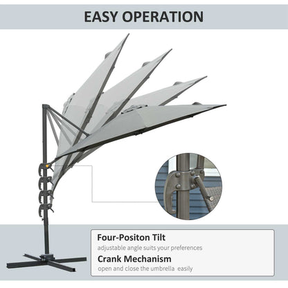3(m) Patio Offset Parasol Roma Umbrella Cantilever Hanging Sun Shade Canopy Shelter 360° Rotation with Cross Base - Dark Grey