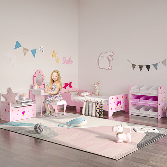 ZONEKIZ Kids Storage Unit Toy Box Organiser Bookshelf w/ Nine Removable Baskets, for Bedroom, Nursery, Playroom - Pink