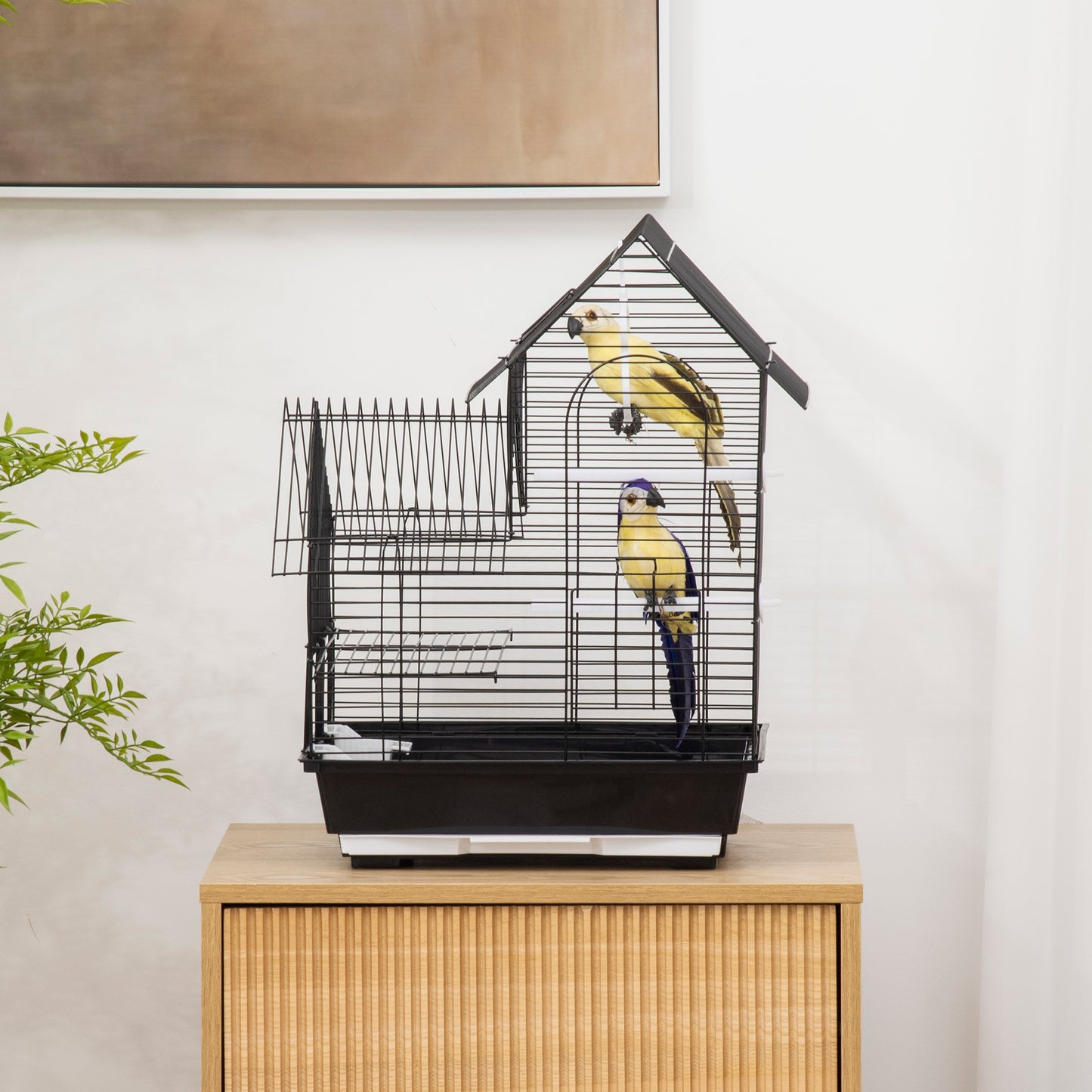 Metal Bird Cage for Parrot, Cockatiel, Budgie, Finch, Canary w/ Food Containers, Swing Ring, Tray Handle, 39 x 33 x 47cm