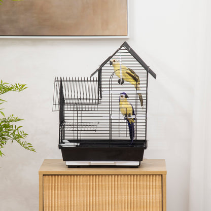 Metal Bird Cage for Parrot, Cockatiel, Budgie, Finch, Canary w/ Food Containers, Swing Ring, Tray Handle, 39 x 33 x 47cm