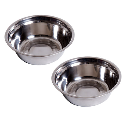Stainless Steel Raised Dog Feeding Bowls with Stand Elevated Twin Pet Bowls Water Food Feeder 43.7L x 24W x 15H cm - White