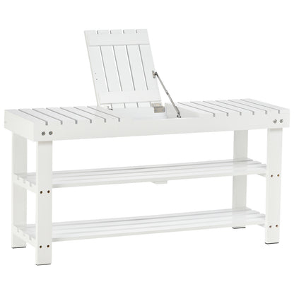 Shoe Bench, 3-Tier Wooden Shoe Rack with Hidden Storage Compartment, Slatted Shelves, Home Storage Unit
