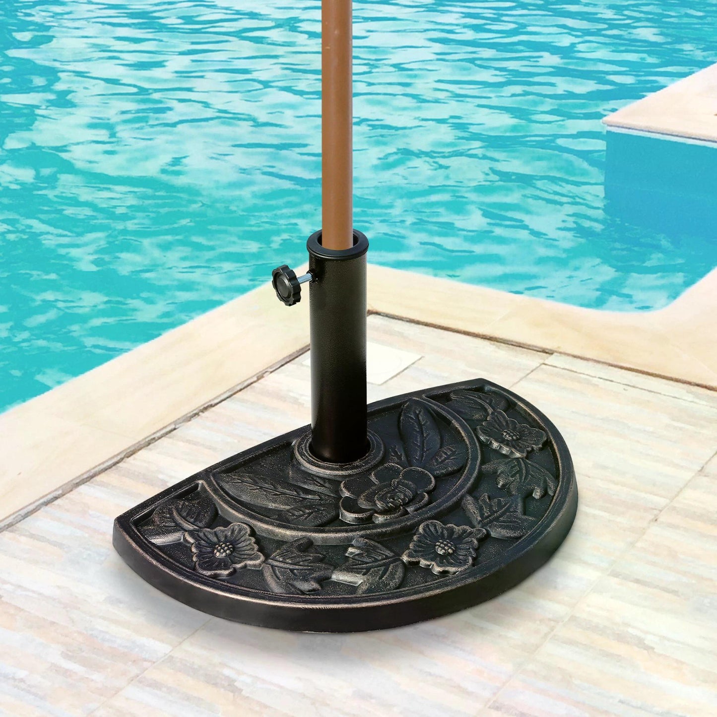 Outsunny 9kg Resin Half Round Parasol Base Umbrella Stand Garden Outdoor Accessories - Adjustable Coupler Suitable Umbrella Rod