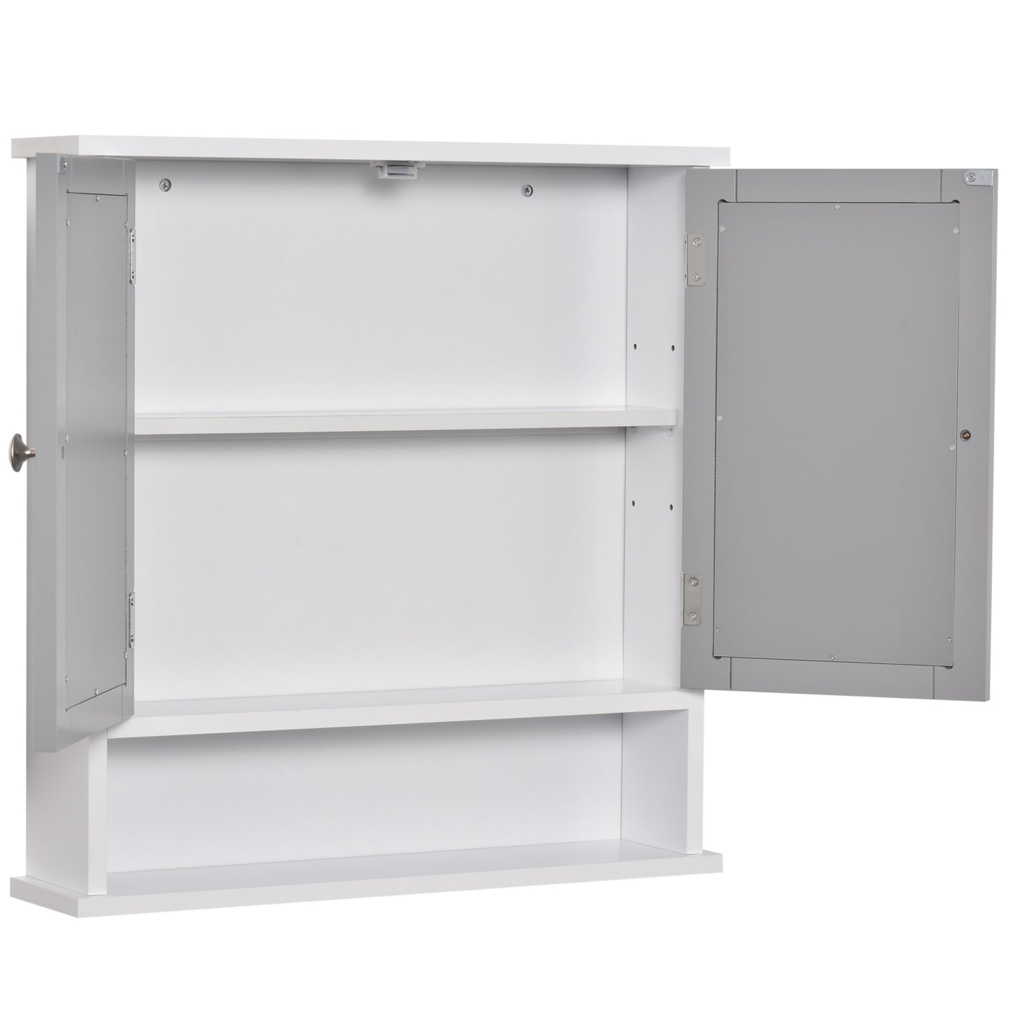 Kleankin Bathroom Mirror Cabinet, Wall Mounted with Double Mirrored Doors, Organiser Wall Mounted, Cupboard and Shelf, Grey