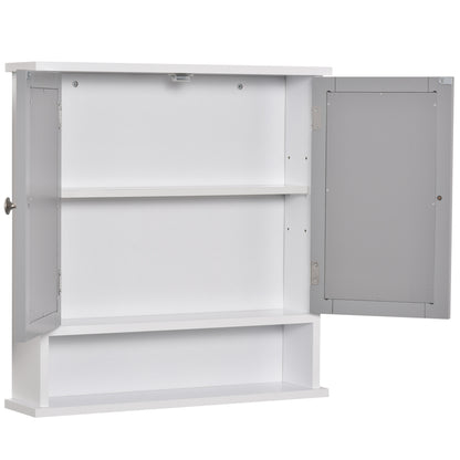 Kleankin Bathroom Mirror Cabinet, Wall Mounted with Double Mirrored Doors, Organiser Wall Mounted, Cupboard and Shelf, Grey