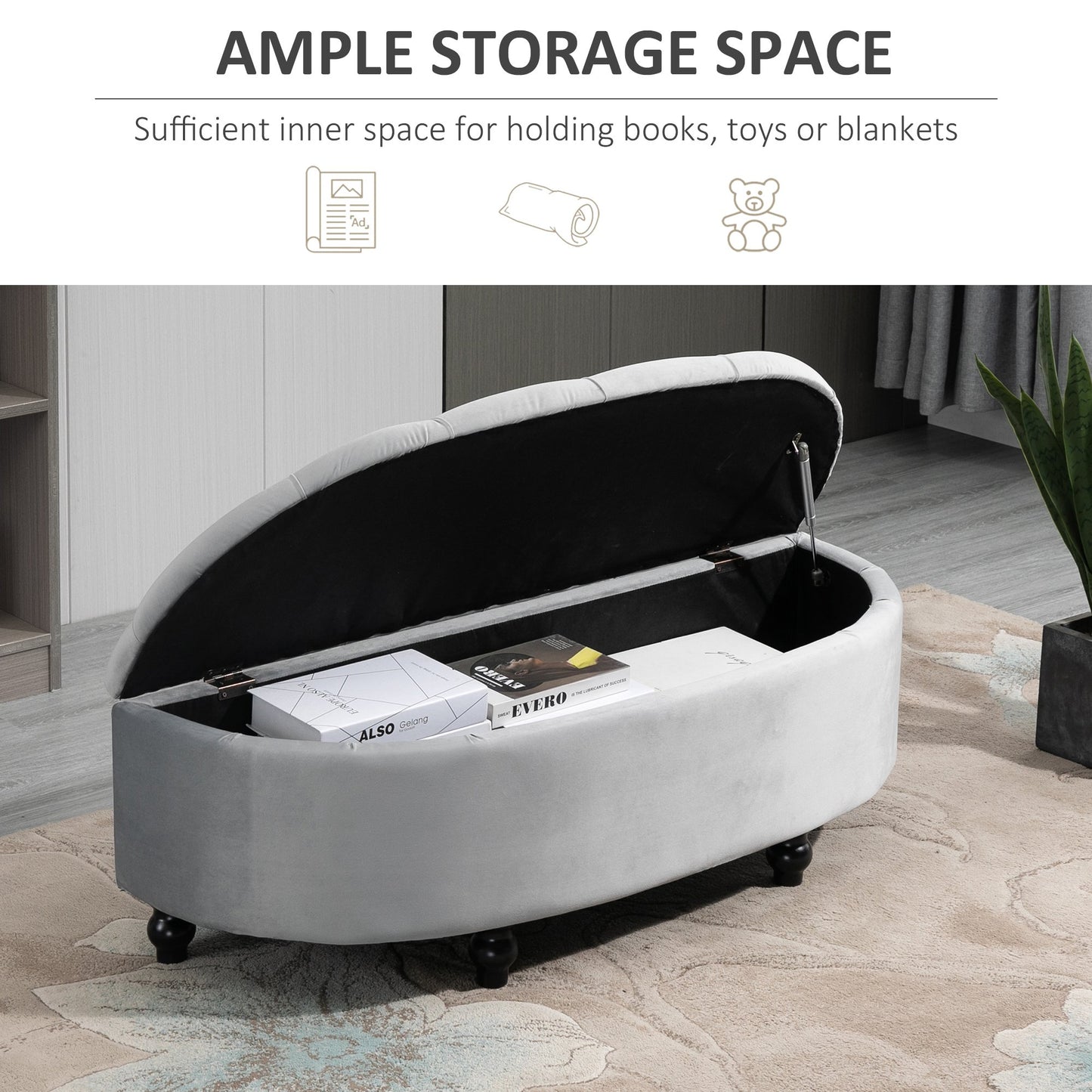 Semi-Circle Ottoman Storage Bench, Bed End Bench, Tufted Upholstered Window Seat Footrest