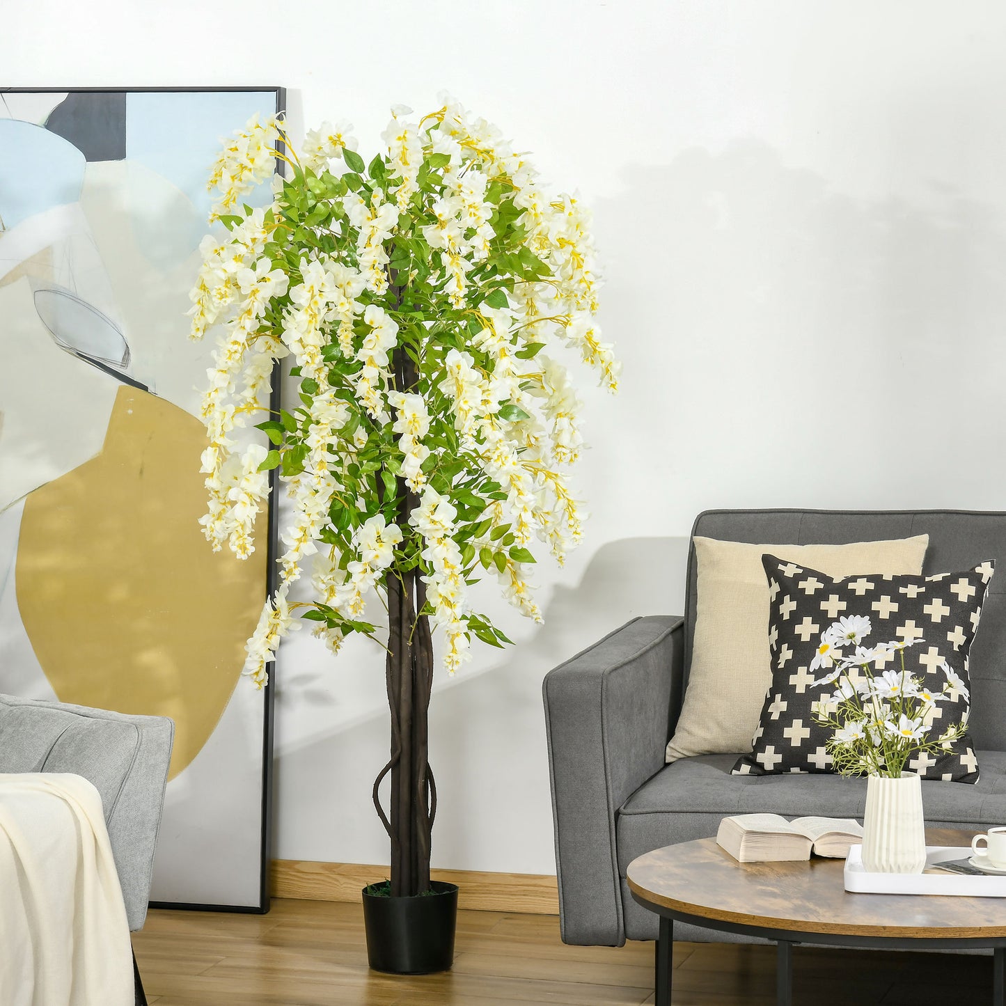 Artificial White Wisteria Tree (1.6m tall)
