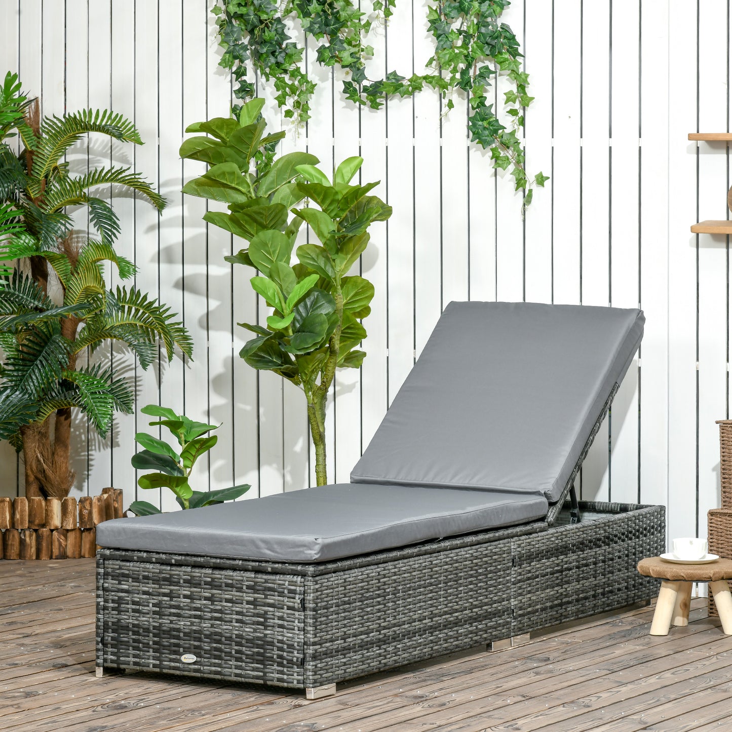 Rattan Sun Lounger Adjustable Garden Furniture Reclining Bed Chair Patio Wicker Grey