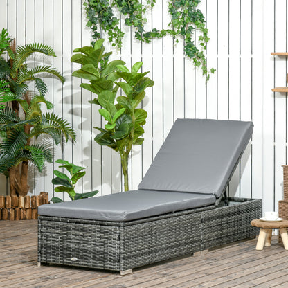 Rattan Sun Lounger Adjustable Garden Furniture Reclining Bed Chair Patio Wicker Grey