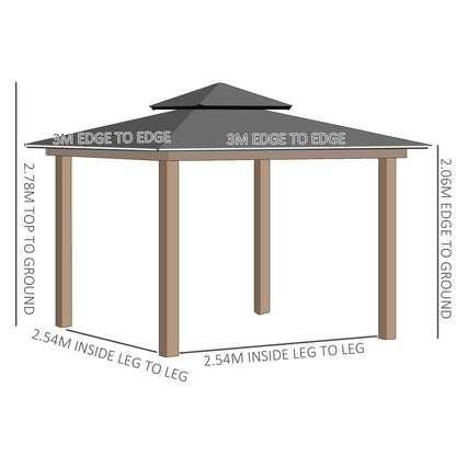 3 x 3m Outdoor Polycarbonate Gazebo with Double Roof, Galvanised Steel Frame and Curtains