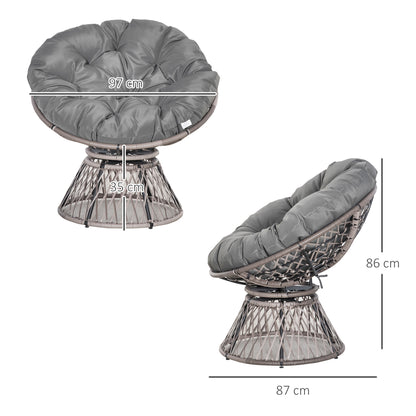 Outsunny 360√Ç¬¨√Ç¬®√¢¬Ä¬ö√É¬†√É¬ª Swivel Rattan Papasan Moon Bowl Chair Round Lounge Garden Wicker Basket Seat with Padded Cushion Oversized for Outdoor Indoor, Grey