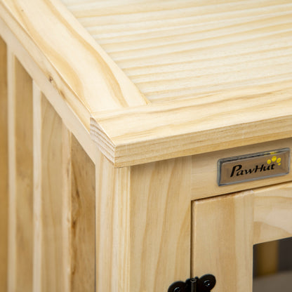 Wooden Dog Crate End Table w/ Double Doors, Furniture Style Dog Crate for Medium Dogs, Indoor Use w/ Soft Washable Cushion