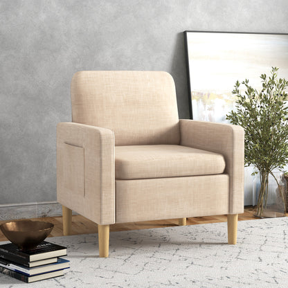 Modern Armchair, Comfy Fireside Chair, Upholstered Accent Chair for Living Room, Bedroom, Home Office, Beige