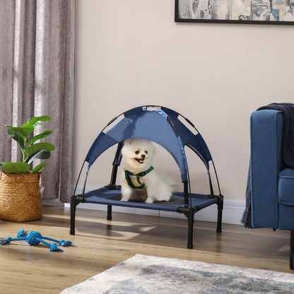 Raised Dog Bed Waterproof Elevated Pet Cot with Breathable Mesh UV Protection Canopy Blue, for Small Dogs, 61 x 46 x 62cm