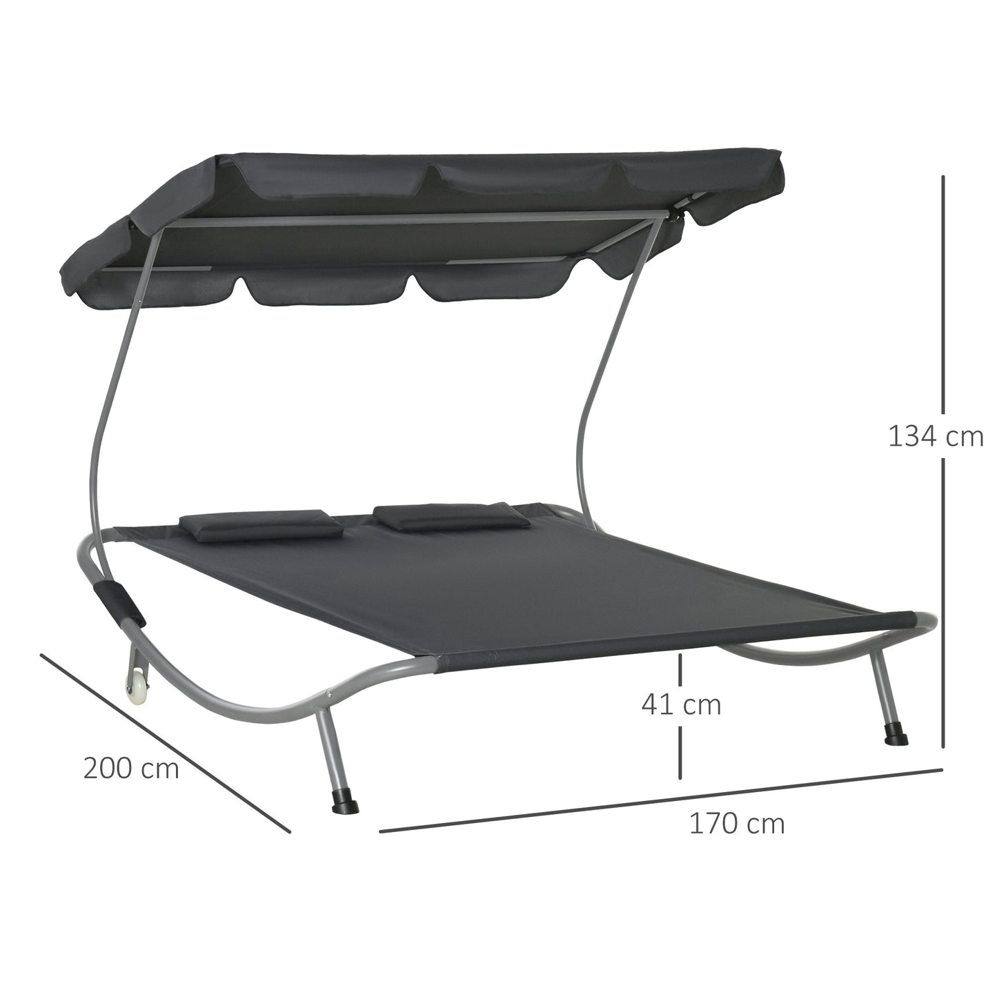 Double Sun Lounger with Adjustable Detachable Canopy, Grey