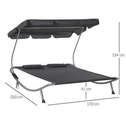 Double Sun Lounger with Adjustable Detachable Canopy, Grey