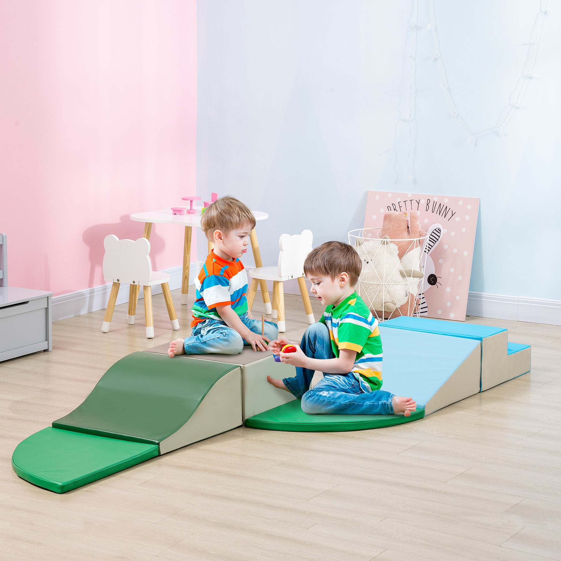 HOMCOM 6 Pieces Soft Play Equipment for Toddlers Climb and Crawl Activity Play Set Play Shapes Baby Climbing Blocks