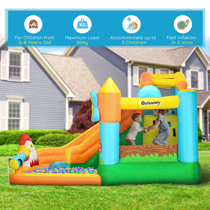 5 in 1 Kids Bouncy Castle Farm Style Inflatable House with Slide Trampoline Pool Water Cannon Climbing Wall with Inflator Carrybag