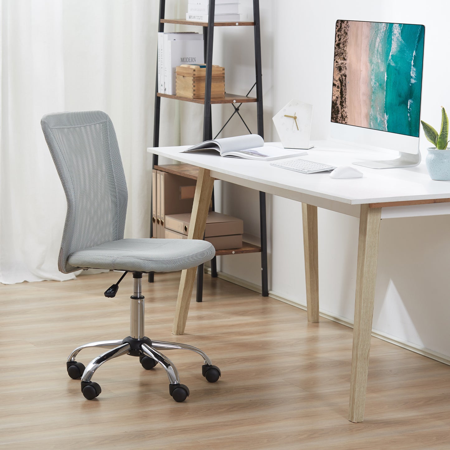 Home Office Mesh Task Chair Ergonomic Armless Mid Back Height Adjustable with Swivel Wheels, Grey