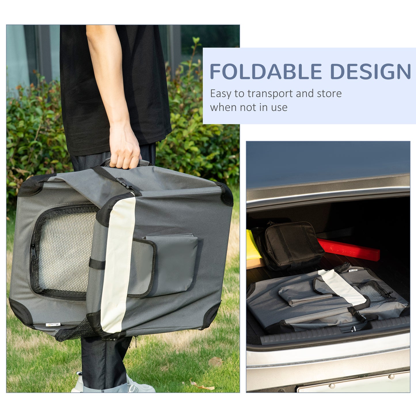 60cm Foldable Pet Carrier Bag Soft Travel Dog Crate, Portable Cat Carrier w/ Cushion, for Cats and Miniature Dogs - Grey
