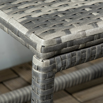 Outsunny Outdoor Coffee Table, Garden PE Rattan Side Table with Plastic Board Under the Full Woven Table Top and X-Shape Support for Patio, Balcony, Mixed Grey