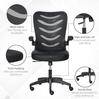 Mesh Swivel Chair for Home Task Desk Chair with Lumbar Back Support, Flip-Up Arm, Adjustable Height, Black