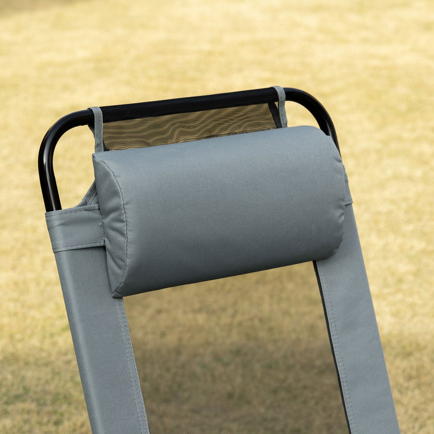Set of 2 Portable Folding Reclining Metal Outdoor Patio Chaise Lounge Chairs with Adjustable Backrest, Grey