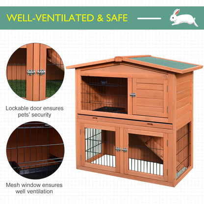 2-Tier Rabbit Hutch Outdoor, Large Guinea Pig Hutch, Bunny Cage with Ramp, Rabbit Run, Slide Out Tray for Indoor 100.5 x 55 x 101 cm