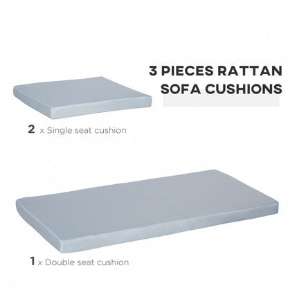 Outsunny Outdoor Seat Cushion Pads for Rattan Furniture, 3 PCs Garden Furniture Cushions, Grey