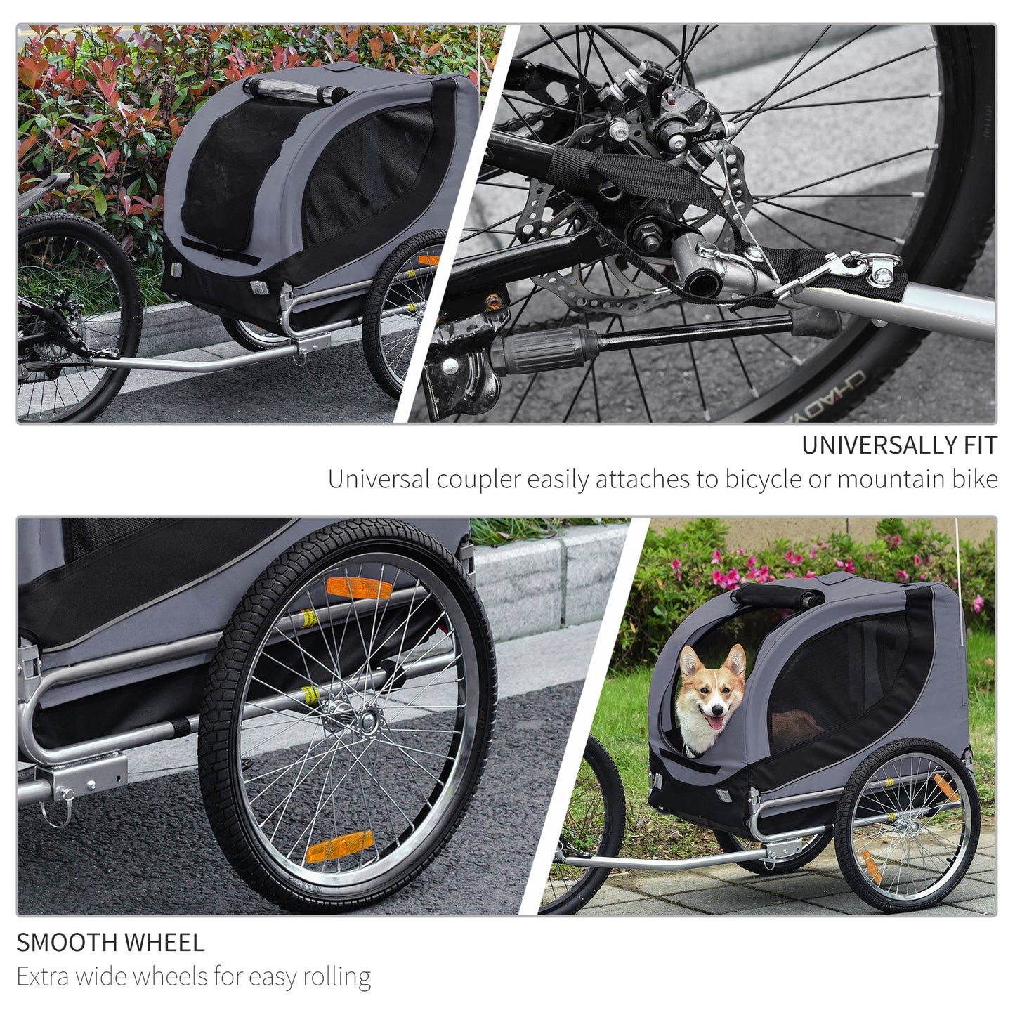 Steel Dog Bike Trailer Pet Cart Carrier for Bicycle Kit Water Resistant with Hitch Coupler Travel Grey and Black