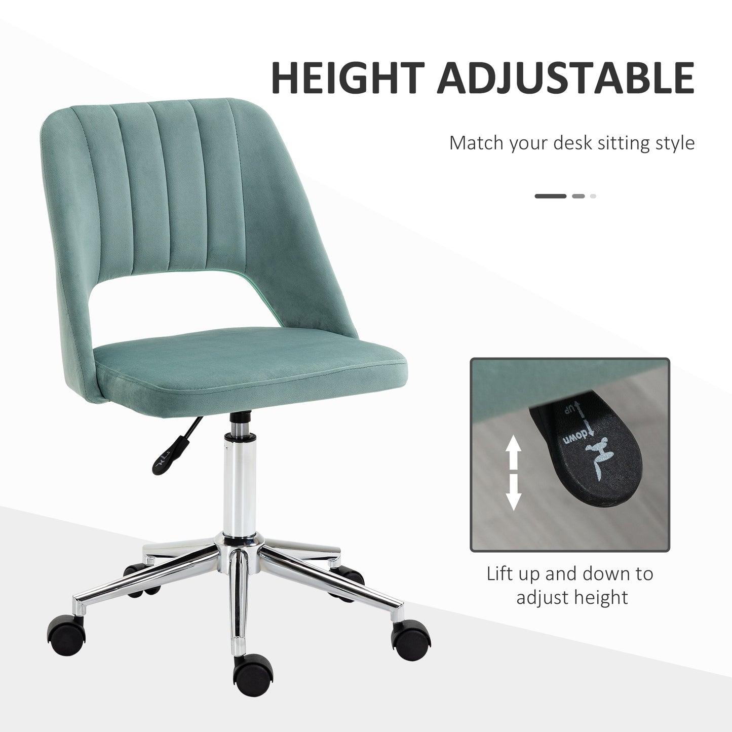 Mid Back Office Chair Velvet Fabric Swivel Scallop Shape Computer Desk Chair for Home Study Bedroom Green