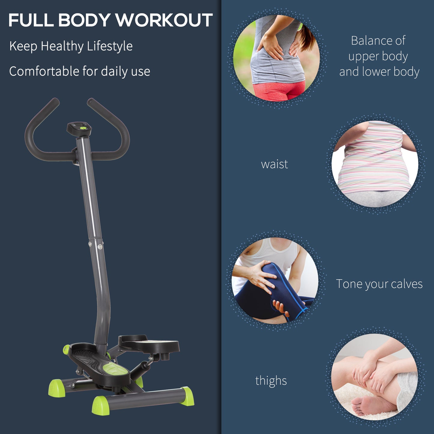 Adjustable Stepper Aerobic Ab Exercise Fitness Workout Machine with LCD Screen & Handlebars