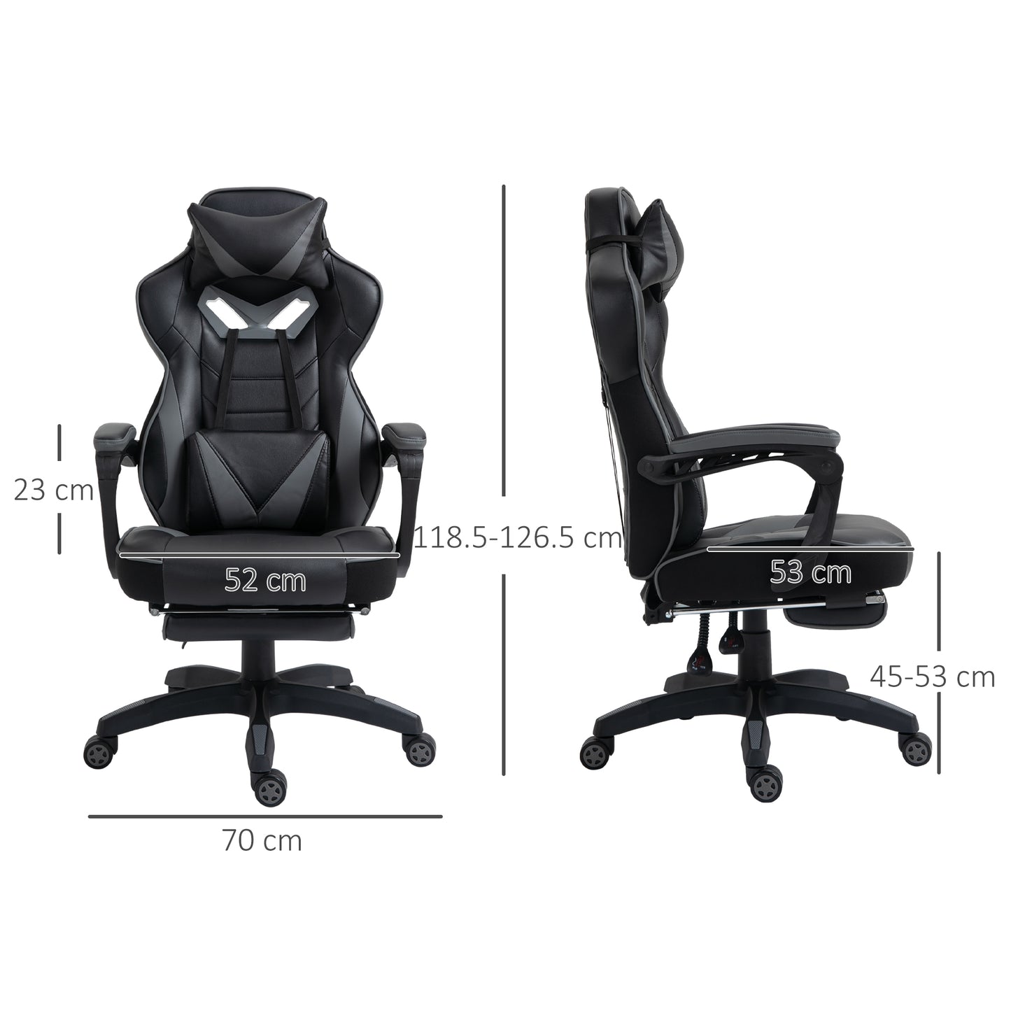 Vinsetto Ergonomic Racing Gaming Chair Office Desk Chair Adjustable Height Recliner with Wheels, Headrest, Lumbar Support, Retractable Footrest Home Office, Grey