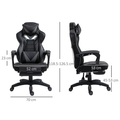 Vinsetto Ergonomic Racing Gaming Chair Office Desk Chair Adjustable Height Recliner with Wheels, Headrest, Lumbar Support, Retractable Footrest Home Office, Grey