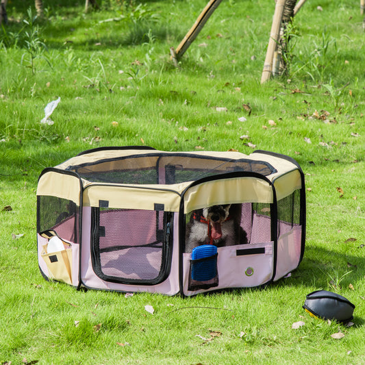 Fabric Pet Whelping Box Dog Cat Puppy Playpen Rabbit Guinea Pig Play Pen in Pink With Carry Bag Small Dia 90 x 41Hcm