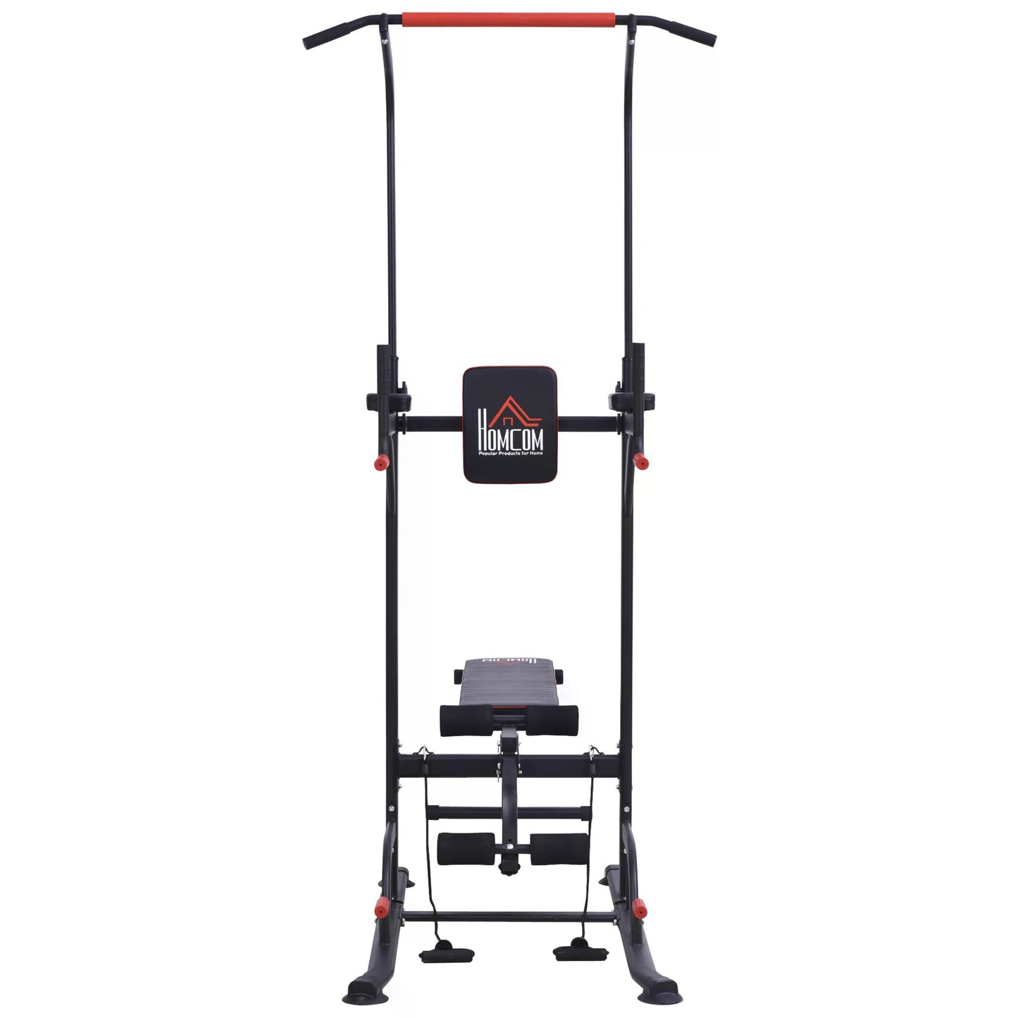 Multifunction Power Tower Home Workout Dip Station w/ Sit-up Bench Push-up Bars and Tension Ropes Fitness Equipment Gym Training