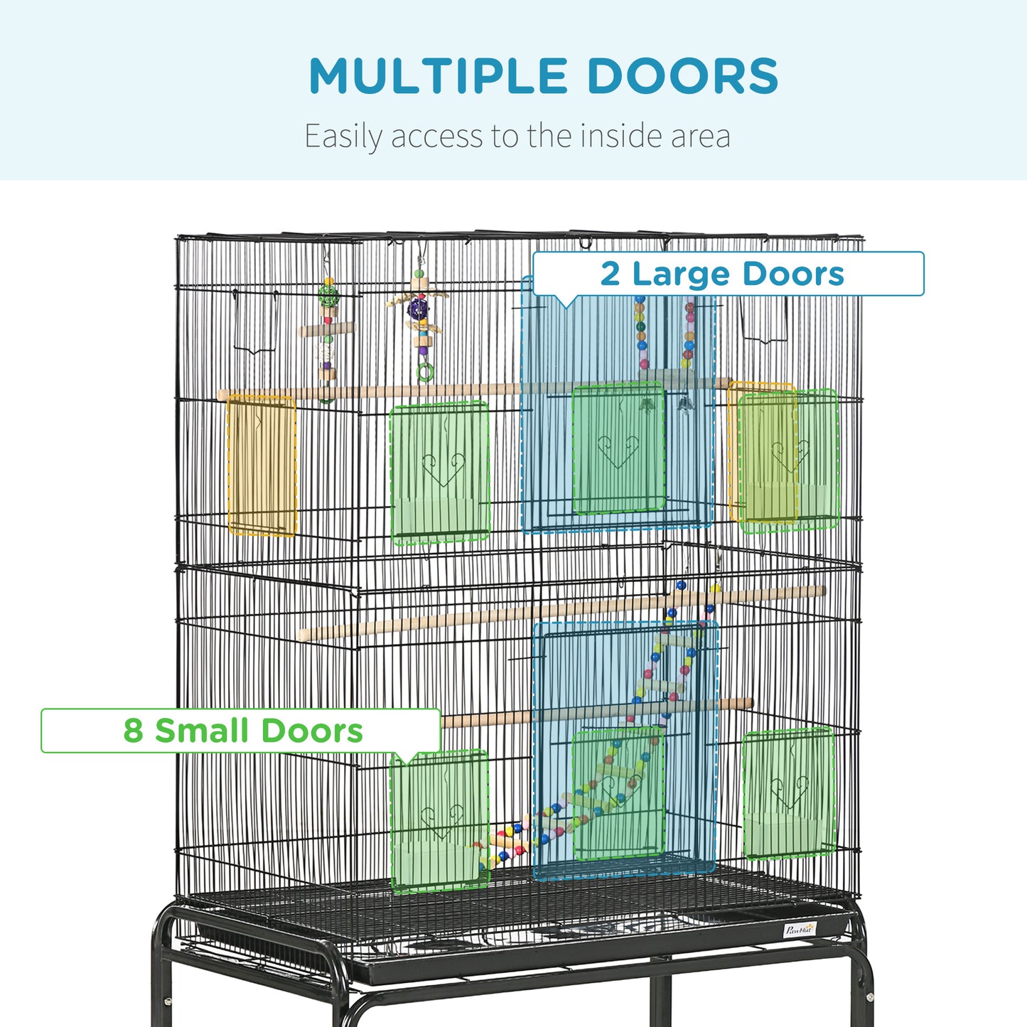 Bird Cage with Stand, Toys, Wheels, for Canaries, Finches, Lovebirds, Parakeets, Budgie Cage with Accessories, Storage Shelf - Black