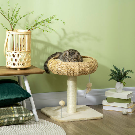 51cm Cat Tree, Kitty Activity Center, Cat Climbing Toy, Cat Tower w/ Cattail Bed, Toy Ball, Scratching Post - Beige