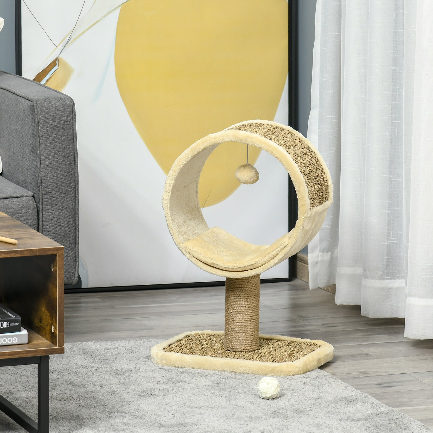 56cm Small Cat Tree for Indoor Cats with Scratching Post, Kitten Tower with Tunnel, Toy Ball, Cushion - Beige