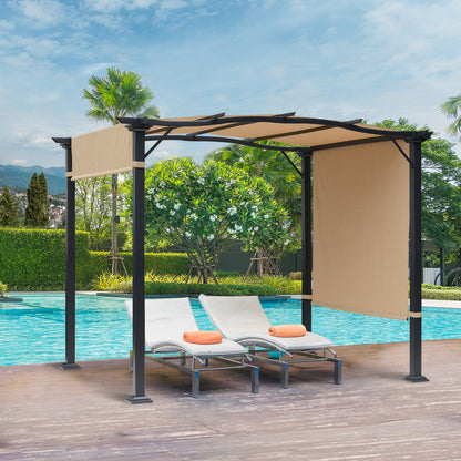 Outdoor Retractable Pergola Garden Gazebo with Two Adjustable Side Canopy Overhead Sun Shade Backyard Canopy Cover, Steel Khaki 3x2.45x2.3m