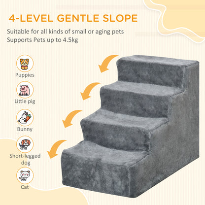 Potable Dog Stairs 4-Steps with Washable Plush Cover, Pet Staris for High Bed Sofa, Dog Steps for Small Dog and Cat, Light Grey