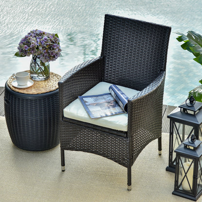Outsunny 2 PC Outdoor Rattan Armchair Dining Chair Garden Patio Furniture w/ Armrests Cushions Deep Coffee