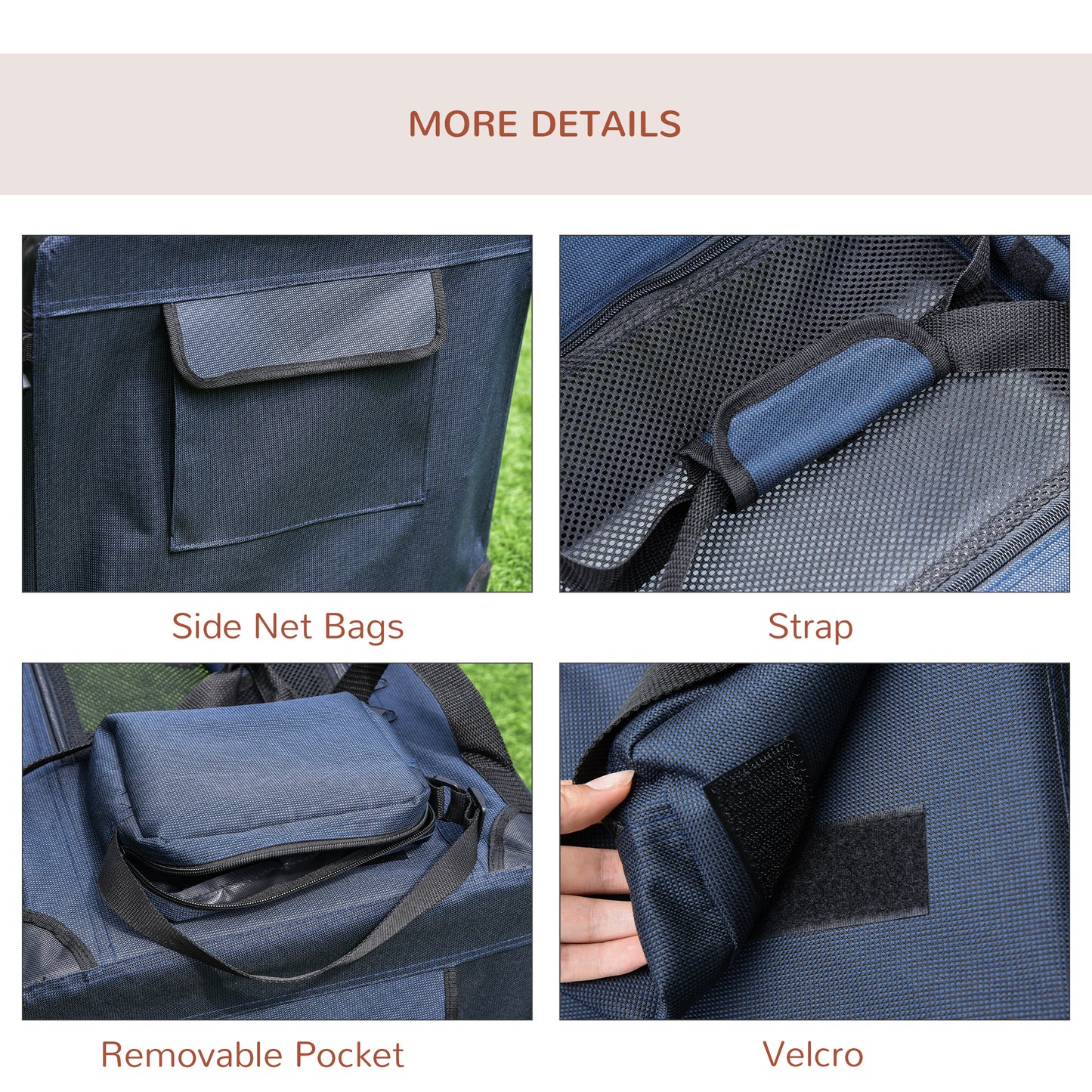 Folding Pet Carrier Bag Soft Portable Dog Cat Crate Puppy Kennel Cage House with Cushion Storage Bags Dark Blue, 60 x 41.5 x 41cm
